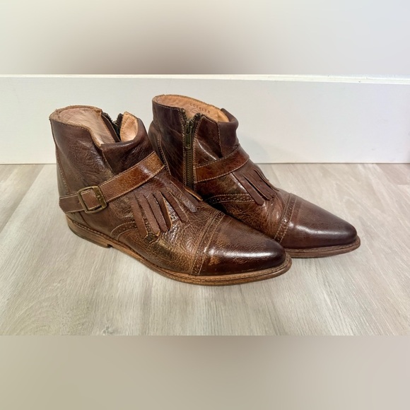 Bed Stu Cobbler Organic Leather “Dipper” Distressed Ankle Boots w/Fringe, Size 8 - Picture 8 of 16